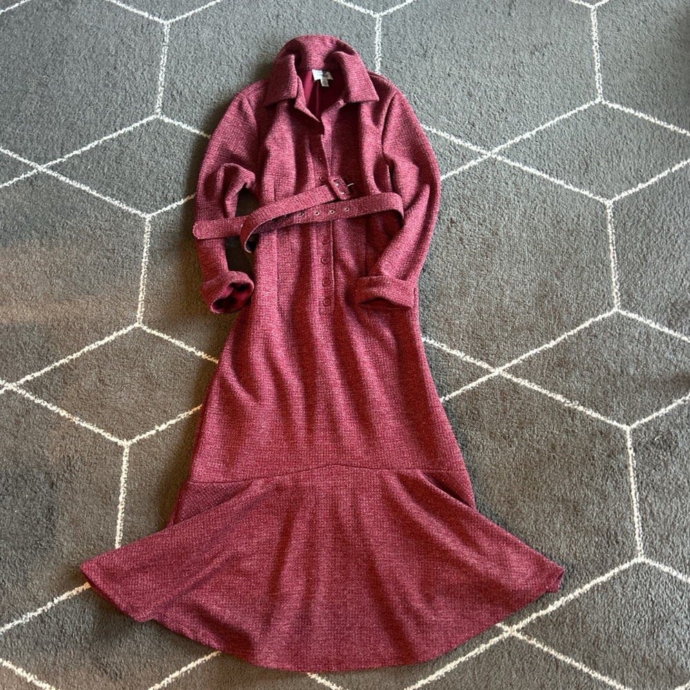Unique Vintage Maroon Long Sleeve Dress